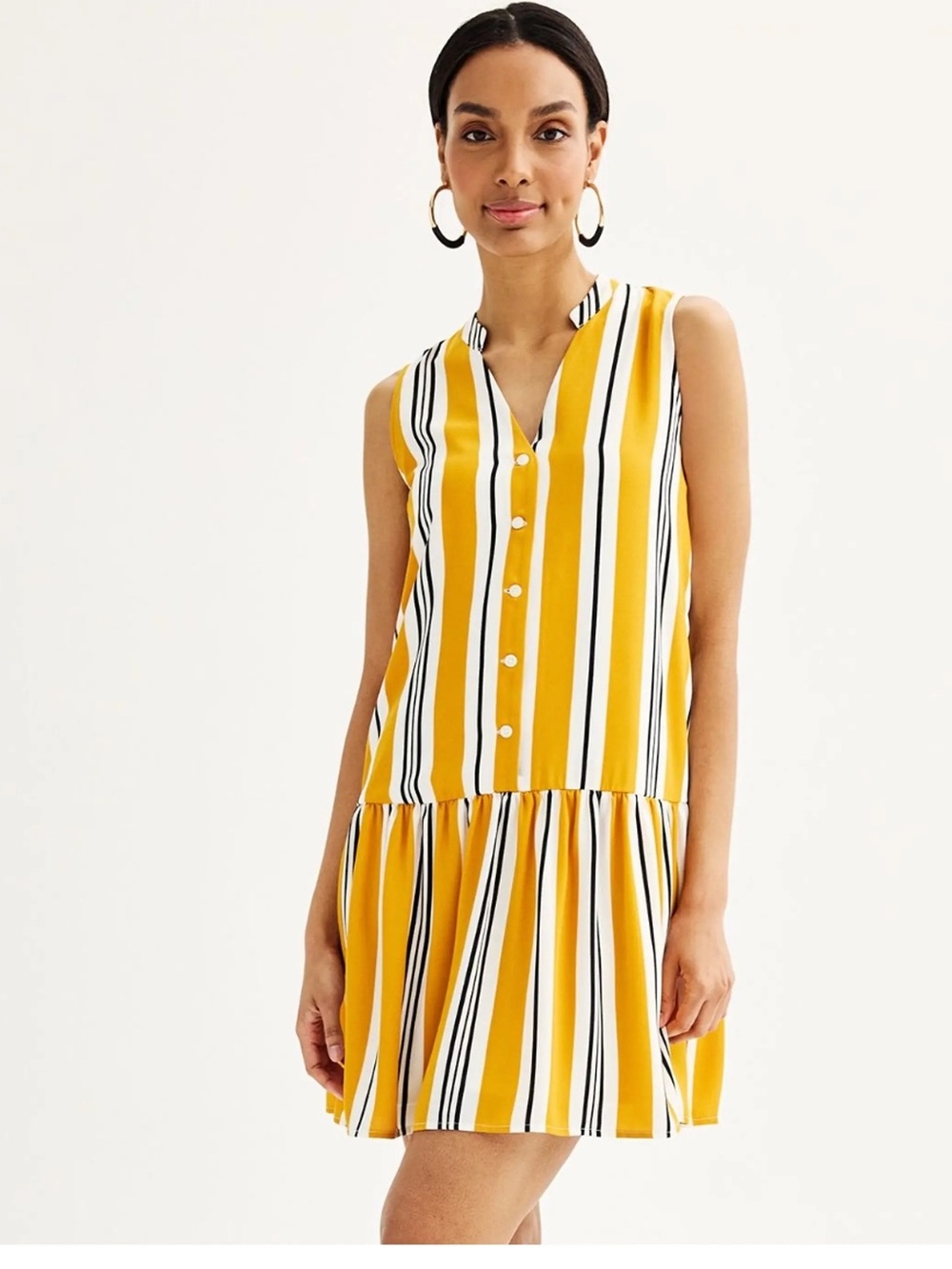 NWOT Nine West Yellow Striped Sleeveless Button-Front Dress